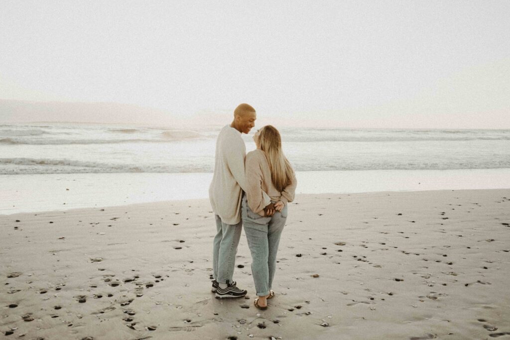 couple love engagement session ocean sea seville spain 